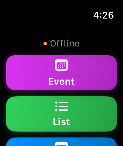 EightRings Apple Watch home screen with context selector